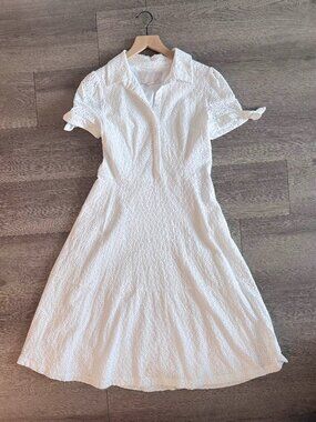 Gal Meets Glam Judith White Eyelet Lace Cotton Midi Dress 6